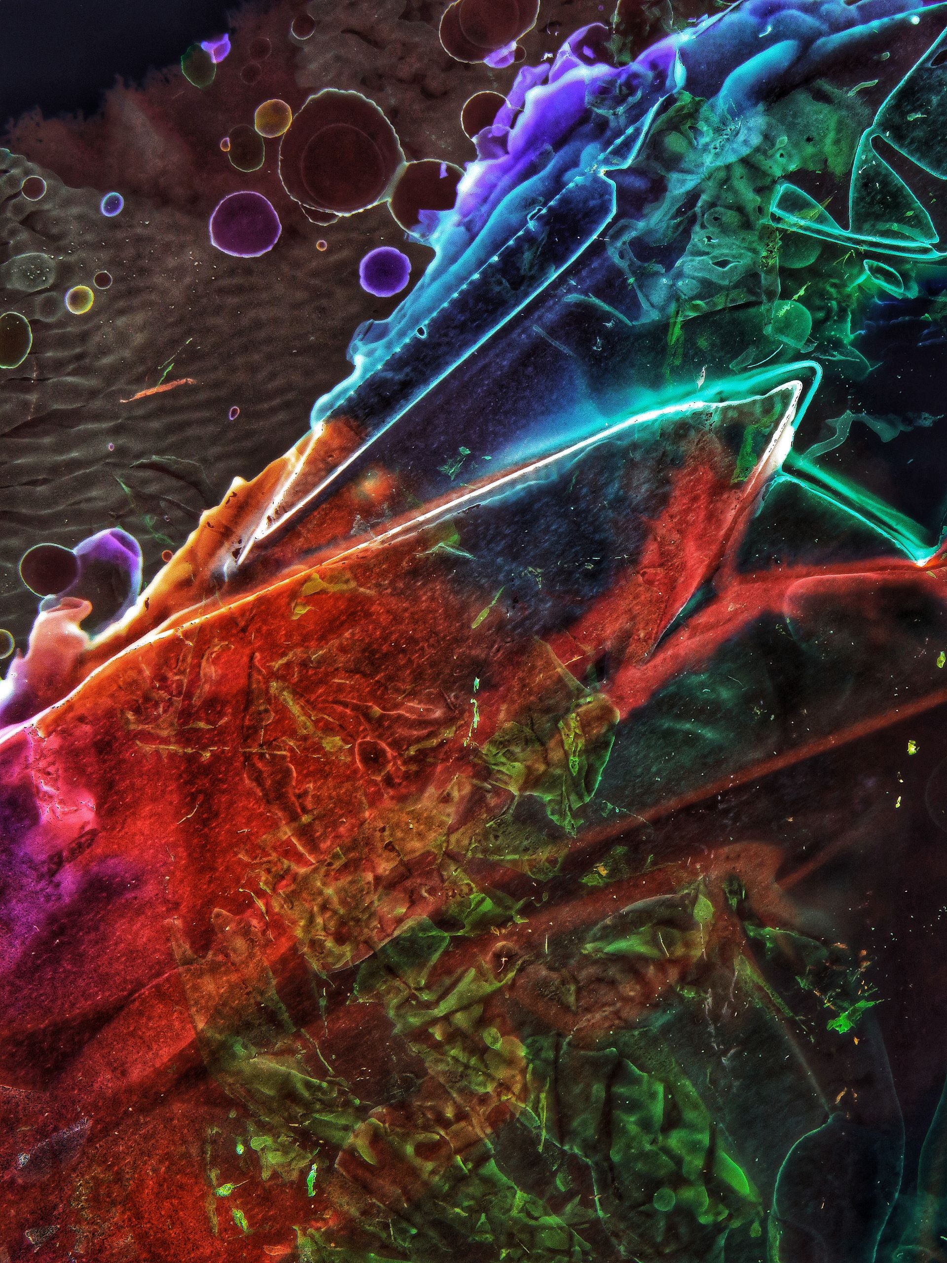 Colorful abstract painting with vivid rainbow shades and intricate textures, perfect for modern art spaces.